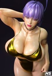 3d ayane_(doa) breasts dead_or_alive hagiwara_studio highres large_breasts purple_hair red_eyes red_lipstick swimsuit