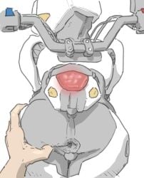 anthro anus ass backsack balls biped duo first_person_view genitals grey_body gromdrawing handle human light_body light_skin living_machine living_motorcycle living_vehicle machine male male/male mammal police_lights rear_view simple_background small_balls spread_anus spread_butt spreading tail_lights thick_thighs vehicle white_background white_body