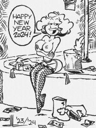 a_mad_look_at_parades ass breasts dlt female female female_only fishnet_stockings garter_belt happy_new_year mad_magazine naked nipples wide_hips