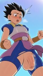 ai_generated cabba dragon_ball dragon_ball_super embarrassed flaccid musk penis surprised testicles torn_clothes wardrobe_malfunction