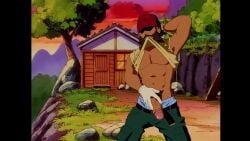 1boy abs beard erection flint_(pokemon) gloves human human_only male male_focus male_only outdoors penis pokemon pokemon_(anime) solo tetrahomoerotica undressing