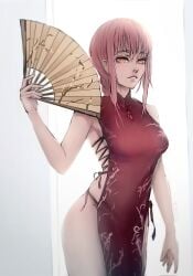 1girls chainsaw_man chinese_clothes handfan holding_fan looking_at_viewer makima_(chainsaw_man) solo yuevuo
