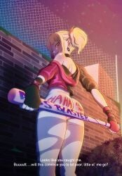 ass ass_focus ass_writing baseball_bat big_ass big_breasts blonde_hair dc dc_comics eidolon_(artist) harley_quinn harley_quinn_(suicide_squad_isekai) large_ass looking_at_viewer looking_back nipples nude_female pussy showing_ass spread_legs suicide_squad suicide_squad_isekai three_tone_hair