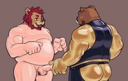 2024 5_fingers anthro big_penis biped brown_body brown_fur dominant dominant_anthro dominant_male duo eye_contact felid fingers fur genitals handjob hi_res humanoid_genitalia humanoid_penis lion looking_at_another male male/male mammal mane overweight overweight_anthro overweight_dom overweight_male overweight_sub owy pantherine penile penis red_mane sex standing submissive submissive_anthro submissive_male suid suina sus_(pig) wild_boar