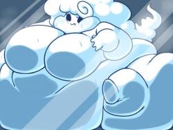 anthro breast_press breasts breasts_bigger_than_head cloud_humanoid female glass_press huge_ass huge_breasts massive_ass massive_belly massive_breasts overweight skull_crushing_thighs ssbbw sweating x_no_na_x yosioka_san