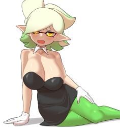 dress gloves inkling inkling_girl looking_at_viewer lying_down marie_(splatoon) nobunagapero open_mouth splatoon