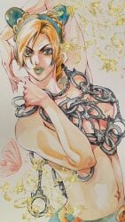 1girls breasts female handcuffs jojo's_bizarre_adventure jolyne_kujo stone_ocean tagme topless traditional_media_(artwork)