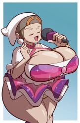 brendan_(pokemon) huge_ass huge_breasts microphone singing smiling