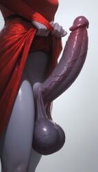 ai ai_generated balls cock dress futa_only futanari large_penis penis purple_skin red_dress testicles veiny veiny_cock veiny_penis veiny_testicles