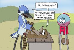 anal anthro avian being_watched benson bird blue brown cartoon_network closed_eyes gay gumball_machine interspecies lying male male_only mordecai o_o raccoon regular_show rigby sex yaoi