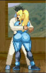 1boy 1boy1girl 1girls alternate_ass_size animated ass ass_focus background big_ass black_hair blonde_hair blonde_hair_female blue_clothing clothed clothing dojo edited female grabbing_from_front headband hot_female jalen_et karate kimono kung_fu_man_(m.u.g.e.n) large_ass looking_back looking_down loop m.u.g.e.n male metroid moaning mp4 samus_aran simple_background slap slapping_ass sound sound_edit sound_effects sound_warning spanking straight tagme video yellow_hair yellow_hair_female