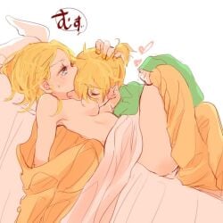 blonde_hair kagamine_len kagamine_rin small_breasts sucking_nipples vocaloid