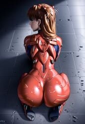 ai_generated angle_view asuka_langley_sohryu back_view big_ass catsuit female latex_catsuit looking_away neon_genesis_evangelion on_her_knees on_knees orange_latex_catsuit red_bodysuit thick_ass tight_catsuit tight_clothing