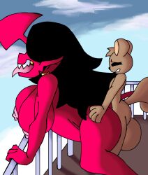 1boy 1boy1girl 1girls ahe_gao ahegao_face balls bettysantana big_balls big_breasts big_cock big_dick big_hair big_penis black_hair breasts cock demon_girl demon_horns demon_tail dick excited female furry furry_male language male nipples nude oc original_character penetration penis red_body smile squirrel