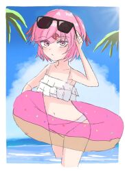 1female 1girls 2b_enpituu doki_doki_literature_club eyewear female female_focus glasses natsuki_(doki_doki_literature_club) pink_eyes pink_hair solo_focus sunglasses