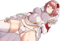 1girls absurdres alternate_costume ass_visible_through_thighs bbk_(13zk) breasts bridal_gauntlets bridal_veil bride commission dress female female_only fire_emblem fire_emblem_engage fire_emblem_heroes flower from_below gold_choker gold_trim hair_flower hair_ornament hairband highres lapis_(fire_emblem) lapis_(mighty_bride)_(fire_emblem) large_breasts lifting_own_clothes looking_at_viewer nintendo non-web_source official_alternate_costume panties pink_eyes pink_hair red_flower red_rose rose solo two-tone_hairband underwear veil wedding_dress white_bridal_gauntlets white_dress white_hair_ribbon white_hairband white_panties yellow_hairband