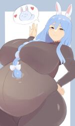 1girls belly big_belly big_breasts breasts female hololive large_breasts napolitane pekomama plump speech_bubble thick_thighs thighs virtual_youtuber