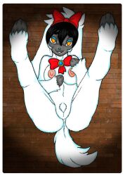 3_fingers 3_toes after_transformation alouette_(pokemon) alternate_species anthro aroused aroused_face aroused_smile ass barefoot bedroom_eyes big_breasts black_body black_hair black_skin blue_eyeshadow blue_nose border bottomless bow_ribbon breasts canid canine canis clothed clothing detailed_background digitigrade domestic_dog enjoying eyelashes eyeshadow feet female fingers floor fluffy fluffy_tail front_view fur furfrou gem generation_6_pokemon genitals hair huge_breasts ivanks legs_up long_ears looking_at_viewer lying makeup mammal mostly_nude narrowed_eyes navel nintendo nipples no_pupils nude on_back open_mouth paws pokemon pokemon_(species) pokemon_transformation pokemorph poodle presenting presenting_pussy pubes pussy red_ribbon ribbon_only sapphire_(gem) seductive short_hair smile snout solo species_transformation spotlight spread_legs spreading stage tail teeth thick_thighs toes topless transformation white_body white_border white_fur wood wood_floor yellow_eyes