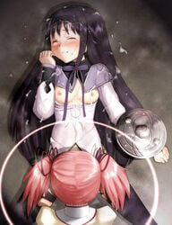 akemi_homura blush cum cum_on_upper_body cunnilingus implied_cunnilingus implied_oral madoka_kaname mahou_shoujo_madoka_magica nipples small_breasts twintails youkai_ankake yuri