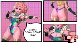 3d 3d_(artwork) ass big_breasts biyo bodysuit comic english_text hero_outfit_(mha) leotard mina_ashido my_hero_academia pink_hair wrestling wrestling_outfit