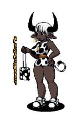 animal_ears animal_print anthro bell black_eyes black_horns bovid bovine breasts cattle clothing cow_bell cow_ears cow_girl cow_horns cow_print cow_tail dark-skinned_female dark_skin female female footwear hair hand_on_hip high_resolution horn horns large_breasts mammal shoes short_hair simple_background sneakers solo standing sunflowerpot sunflowerpot tail white_background white_hair