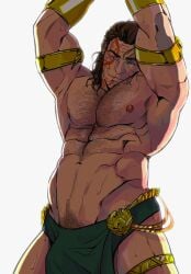 1boy baldur's_gate baldur's_gate_3 body_hair bonjourdraws dungeons_and_dragons forgotten_realms halsin male_focus muscle pecs restrained solo solo_male tagme topless_male