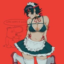 breasts brian_griffin chainsaw_man choker family_guy female himeno_(chainsaw_man) liowig maid maid_headdress maid_uniform pochita_(chainsaw_man)