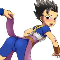 ass bulge cabba dragon_ball dragon_ball_super embarrassed flaccid fully_clothed lifting_skirt looking_back male_only surprised yaoi