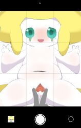 anthro black_bars blush bodily_fluids camera_hud camera_overlay camera_phone camera_view censor_removal_edit clitoris cum female fingers francat generation_3_pokemon genital_fluids genitals gesture hand_gesture hi_res jirachi legendary_pokemon letterbox male male/female nintendo pokemon pokemon_(species) pussy solo spread_legs spread_pussy spreading tanabata tears third-party_edit v_sign