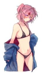 bra doki_doki_literature_club female female_only half_naked natsuki_(doki_doki_literature_club) panties petite solo sora_(efr)