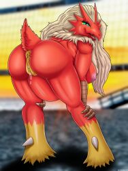 3:4 absurd_res anthro anus ass beach beak belly bent_over big_belly blaziken blue_eyes bodily_fluids breasts female generation_3_pokemon genital_fluids genitals hair heartlessangel3d hi_res long_hair looking_at_viewer nintendo nipples nude open_mouth outside pink_nipples pokemon pokemon_(species) pregnant pussy smile solo vaginal_fluids yellow_anus yellow_pussy