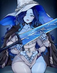 1girls big_ass big_breasts blue_body cleavage dark_moon_greatsword elden_ring female female_only fromsoftware jrpuls3 moonlight_greatsword ranni_the_witch thick_thighs witch witch_hat