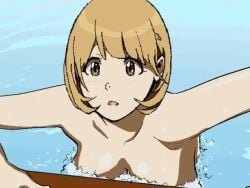 1girls 2016 animated blonde_hair blush bouncing_breasts breasts casual_nudity curvy female female_only gesundheit large_breasts looking_at_viewer medium_hair mp4 naked narusawa_ryouka navel nipples no_sound nude occultic;nine partially_submerged pool smile solo stomach video water wet