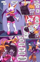 2022 aged_up anthro ass breasts canid canine chiropteran cleavage clothed clothing comic cross-popping_vein duo english_text exposed_torso female footwear fox fred_perry genitals handwear heart hi_res high_heel_boots high_heels male male/female mammal penis rouge_the_bat sega sonic_(series) sonic_the_hedgehog_(series) speech_bubble tails text