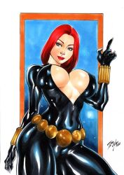 1girls 2022 avengers big_breasts black_widow_(marvel) bodysuit cleavage curvy ed_benes_studio female female_only fit fit_female high_resolution human human_only iago_maia latex_bodysuit latex_suit light-skinned_female light_skin looking_at_viewer marvel marvel_comics natasha_romanoff red_hair short_hair skin_tight solo solo_female tagme tight_clothing unzipped unzipped_bodysuit