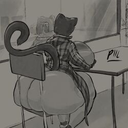 anthro ass big_ass big_breasts breasts clothed clothing feline female fur furry furry_only piilsud sitting solo tail