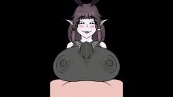 animated beat_banger big_breasts dark_sclera insect_girl long_ears mole_under_eye nipples nipples_visible_through_clothing original_character paizuri paizuri_under_clothes rubber tineola1 toriel_beat_banger