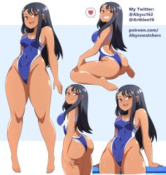 1girls abysswatchers ass black_hair breasts brown_eyes bubble_butt clothed clothing competition_swimsuit female female_only full_body hayase_nagatoro heart huge_ass long_hair medium_breasts one-piece_swimsuit please_don't_bully_me,_nagatoro revealing_clothes smile solo swimsuit tan tan-skinned_female tanned_skin teenager thick_thighs thighs