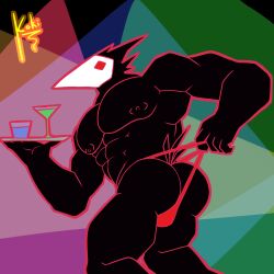 1boy abs ass ass_focus deltarune gay koki_1 male male_only muscular muscular_male solo swatchling_(deltarune) thong underwear