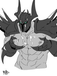 1male after_oral after_sex armor breasts cum cum_on_body cum_on_breasts cum_on_face cum_on_upper_body cumming gay gloves grabbing half-dressed half_dressed half_naked helmet league_of_legends male male_only mordekaiser muscles muscular muscular_male nipples ruined shadow_isles six_pack strong