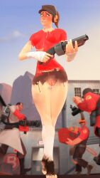 3d bodypaint embarrassed exhibitionism female femscout hi_res highres jeggosfm painted_clothes pussy ripped_clothing solo_focus source_filmmaker tagme team_fortress_2