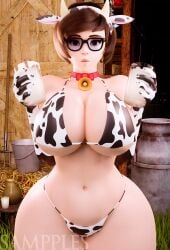 1girls 3d animal_print asian asian_female big_breasts bikini blizzard_entertainment breasts brown_eyes brown_hair busty chubby chubby_female cow_bell cow_bikini cow_ears cow_print cow_print_bikini female female_only glasses hair_ornament huge_breasts large_breasts looking_at_viewer mei_(overwatch) milk navel overwatch sampples solo solo_female thick thick_thighs thighs