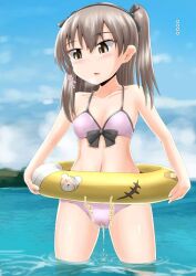 bikini bikini_bottom bikini_top floatie girls_und_panzer homare_(suzu_no_oka) peeing peeing_in_water peeing_into_water peeing_self peeing_through_clothing pink_panties pool_toy shimada_arisu standing_in_water urinating urination urine urine_stream water wetting wetting_self