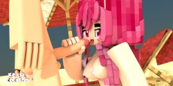 1boy 1boy1girl 1girls 3d beach breasts commission crazy_creator+18 erect_nipples erect_penis female handjob looking_at_partner looking_at_penis male mine-imator minecraft nude_female nude_male outdoors pink_eyes pink_hair straight tongue_out withya_krazy