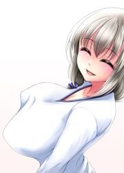 1girls alternate_version_available big_breasts breasts closed_eyes clothed clothes clothing female female_only grey_hair hair huge_breasts human human_only large_breasts looking_at_viewer mature mature_female mature_woman milf mother osuzu_akiomi shirt smile solo solo_female topwear uzaki-chan_wa_asobitai! uzaki_tsuki white_shirt