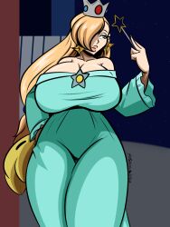 1girls 2022 big_breasts big_thighs blonde_hair breasts cleavage clothed clothing crown dated dress earrings female female_only green_eyes huge_breasts huge_thighs large_breasts lips long_hair looking_away make_up makeup mario_(series) middle_finger night nintendo one_eye_covered one_eye_obstructed pink_lips pink_lipstick princess_rosalina shiny_breasts shiny_hair shiny_skin signature solo solo_female standing stars super_mario_bros. super_mario_galaxy thick_thighs thighs tight_clothing unamused wand yellow_hair
