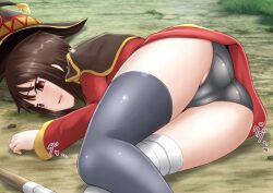 1girls ass black_panties female female_only ground homare_(suzu_no_oka) kono_subarashii_sekai_ni_shukufuku_wo! megumin on_floor panties solo upskirt