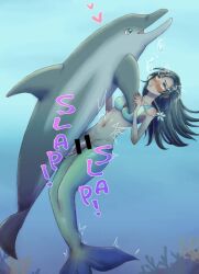 animal_genitalia bestiality black_hair blue_eyes blush breathing_underwater censor_bar censored dolphin frill_maple holding_breath interspecies mermaid mermaid_tail mi'ara mi’ara necklace original underwater underwater_sex zoophilia