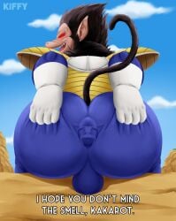 2boys anus ass balls big_ass big_butt clothed dragon_ball gay kiffy_(artist) male_only monkey oozaru son_goku vegeta yaoi