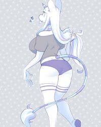 2018 anthro ass big_ass big_breasts clothed color digital_media_(artwork) female freckles furry holding_hair long_hair long_socks looking_at_viewer looking_back oc original original_character panties sfw smile stockings sylvie_(vontecristo) thick_thighs thighhighs tongue tongue_out unicorn vontecristo white_fur white_hair